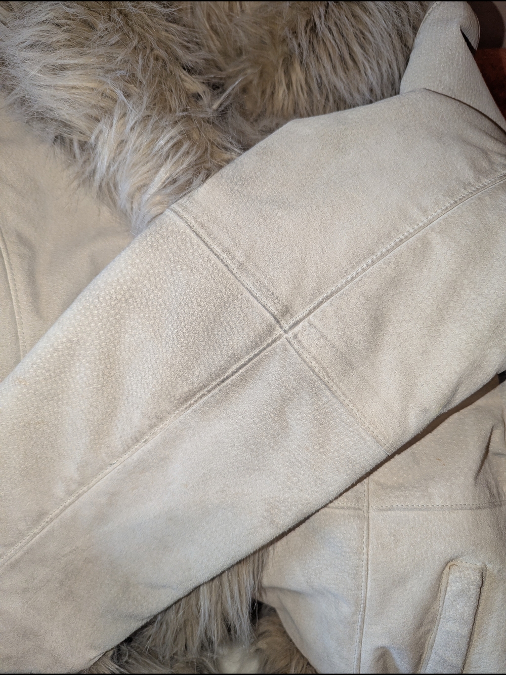 Women's Faux Shearling Trim Coat - Light Taupe - Picture 6 of 8